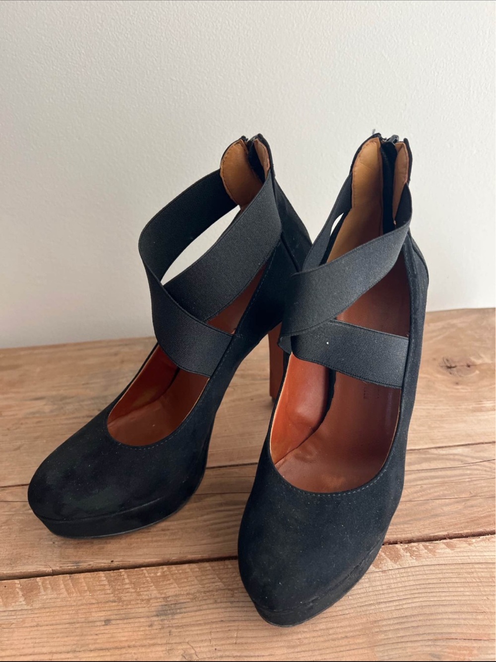 Black Suede Crisscross Strap High Heels